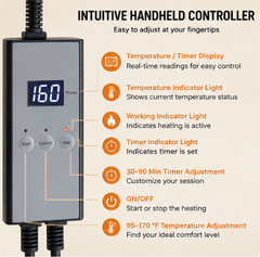 Handheld controller with temperature and timer display, adjustable 95 to 170 degrees