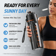 KOS KEY 24 Oz Spray Water Bottle with Straw Bpa-Free Tritan Sports & Travel Water Bottle with Cooling Mist Spray Water Bottle for Running Workouts and Outdoor Sports.