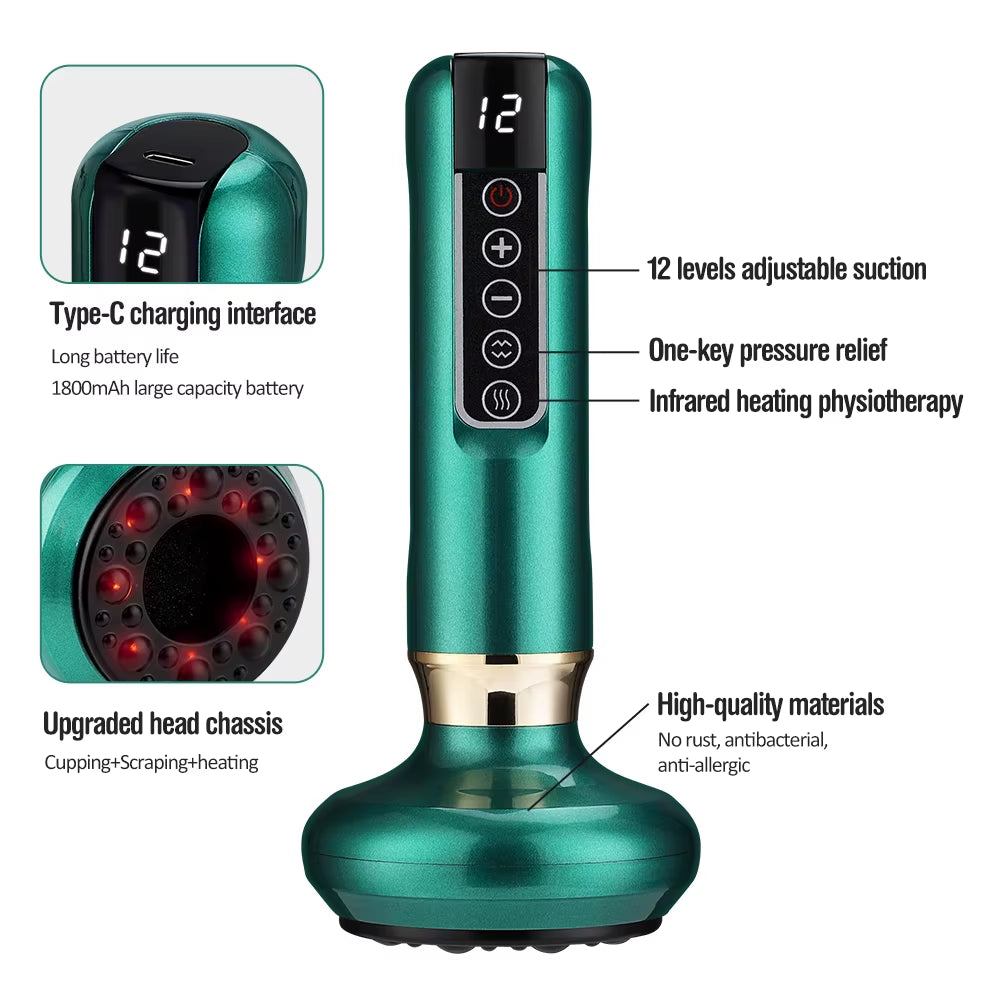 Smart Body Massage Suction Vacuum Cupping Device 6/12 Levels anti Cellulite Heating Cans Back Guasha Scarping Chinese Meridian