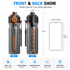 KOS KEY 24 Oz Spray Water Bottle with Straw Bpa-Free Tritan Sports & Travel Water Bottle with Cooling Mist Spray Water Bottle for Running Workouts and Outdoor Sports.