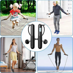 Weighted Adjustable Jump Rope with 3-In-1 LCD Counter, EVA Rope with Silicone Grip Handles, Fitness Equipment for Home Workouts, Boxing & HIIT Training for Kids to Adults, Weighted Jump Ropes